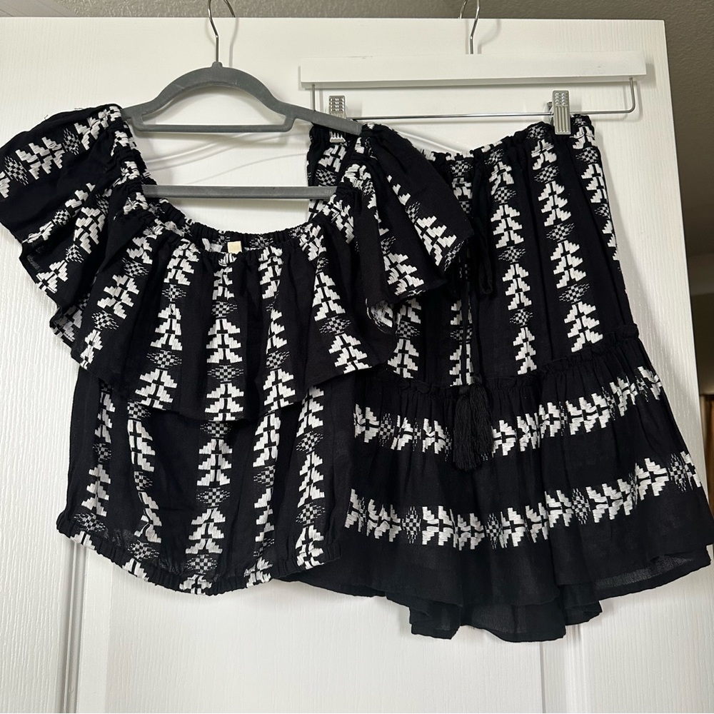Black and White Embroidered Two-Piece Set